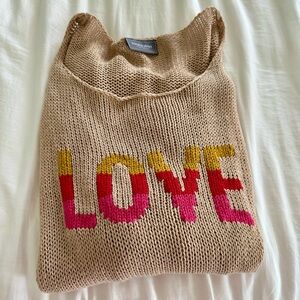 Tan Knit Sweater with Colorful LOVE Design